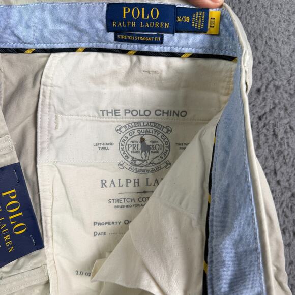 Polo Ralph Lauren Stretch Straight Fit Chino Pants Mens 36x30 Beige Cotton Twill - Picture 5 of 12